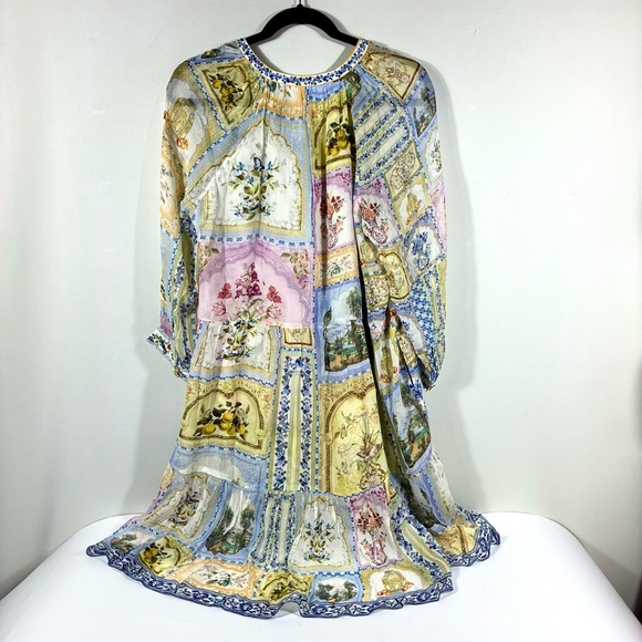 Camilla Gathered Panel Silk Mini Shirt Dress Botanical Ballads Large NWT - Picture 4 of 17